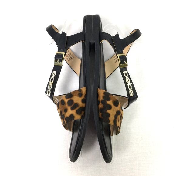 Bebe Leyra Chita Animal Print Rhinestone Ankle Strap Buckle Flat Sandal Size 8.5 - Picture 8 of 12